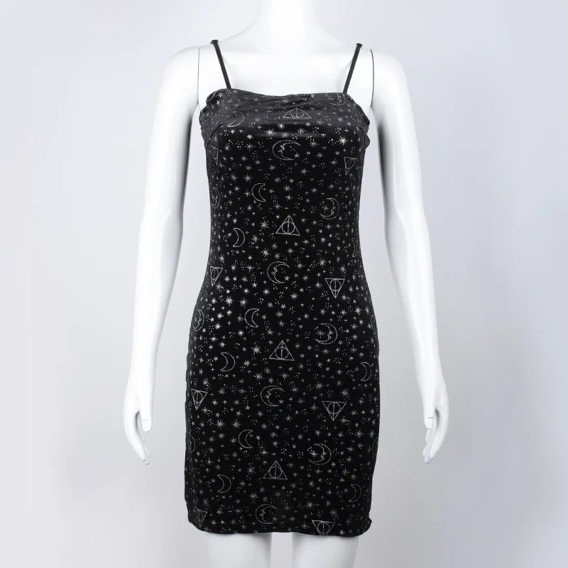 

Summer Fashion Trend Women's Sexy Sling Dress Female Starry Sky Split Suede High Waist New Dress Women