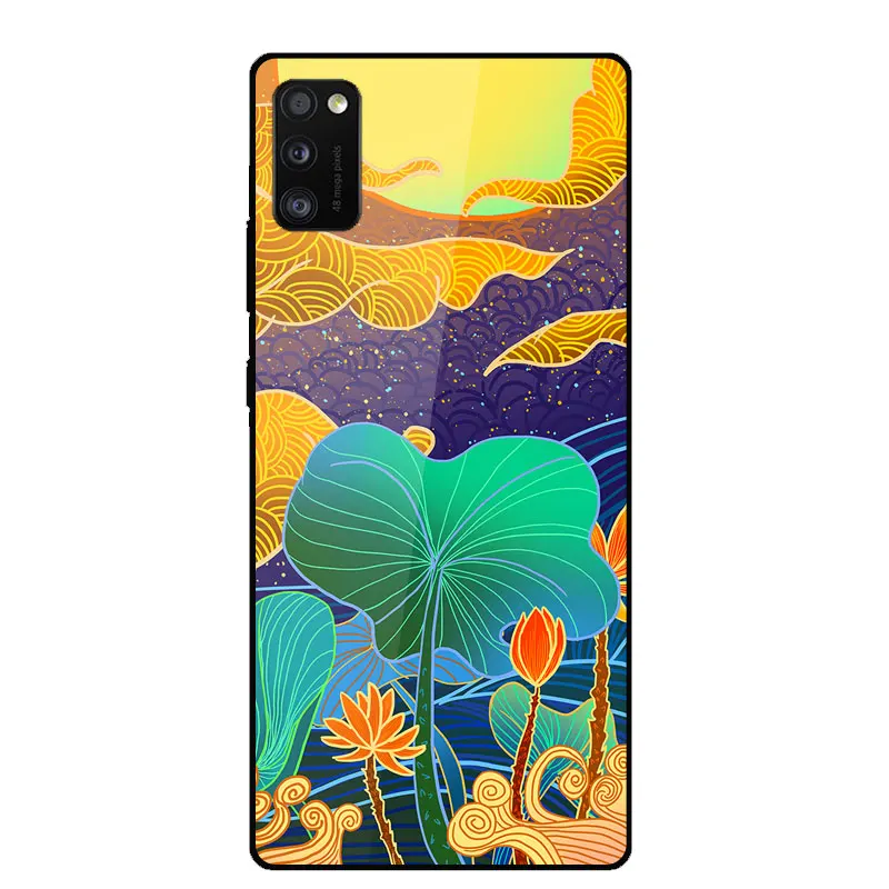 

For Samsung A41 Case Fashion Tempered Glass Phone Case For Samsung Galaxy A41 SM-A415F A415F A415 Silicone Bumper Back Covers