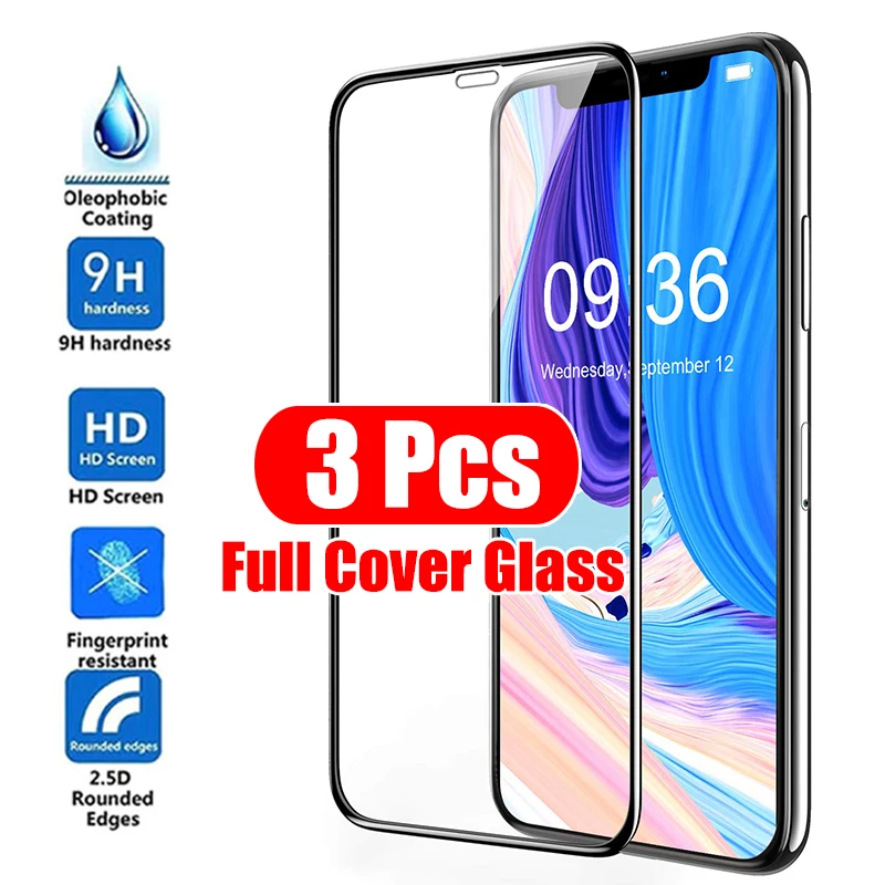 3 штуки полное покрытие закаленное стекло для iPhone XS Защита экрана для iPhone 5S, SE 6 7 8 plus XR 11 Pro max стеклянная пленка для экрана