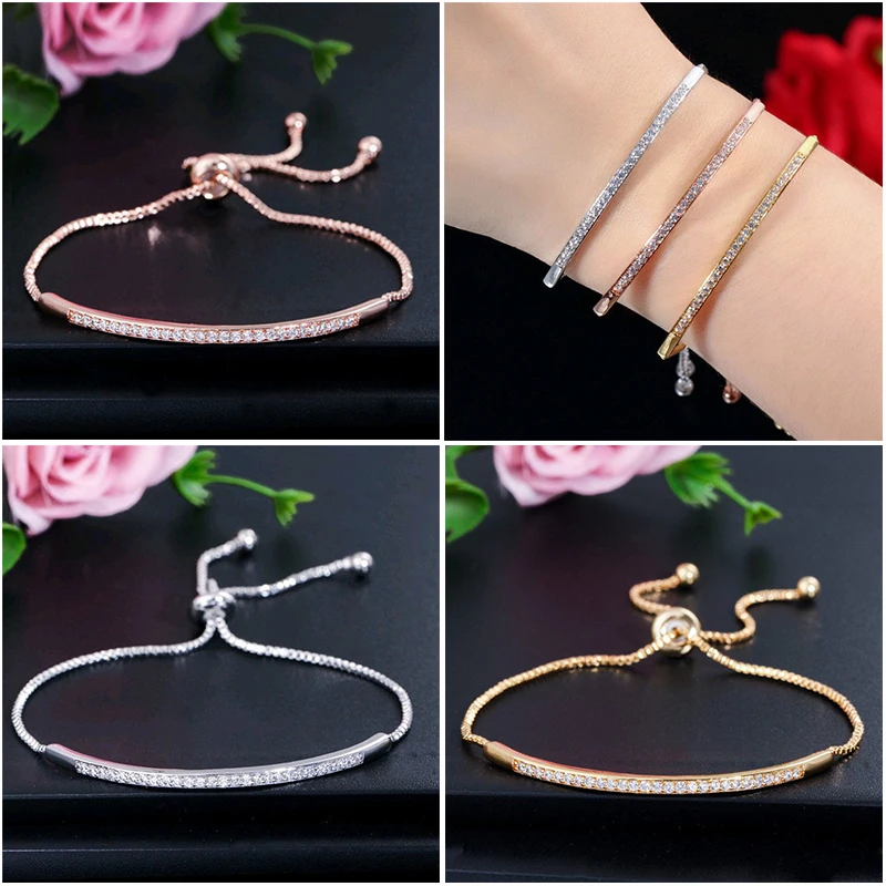 

Bracelet Women Adjustable Chain Elegant Jewellery Bangle Crystal Zircons Gift