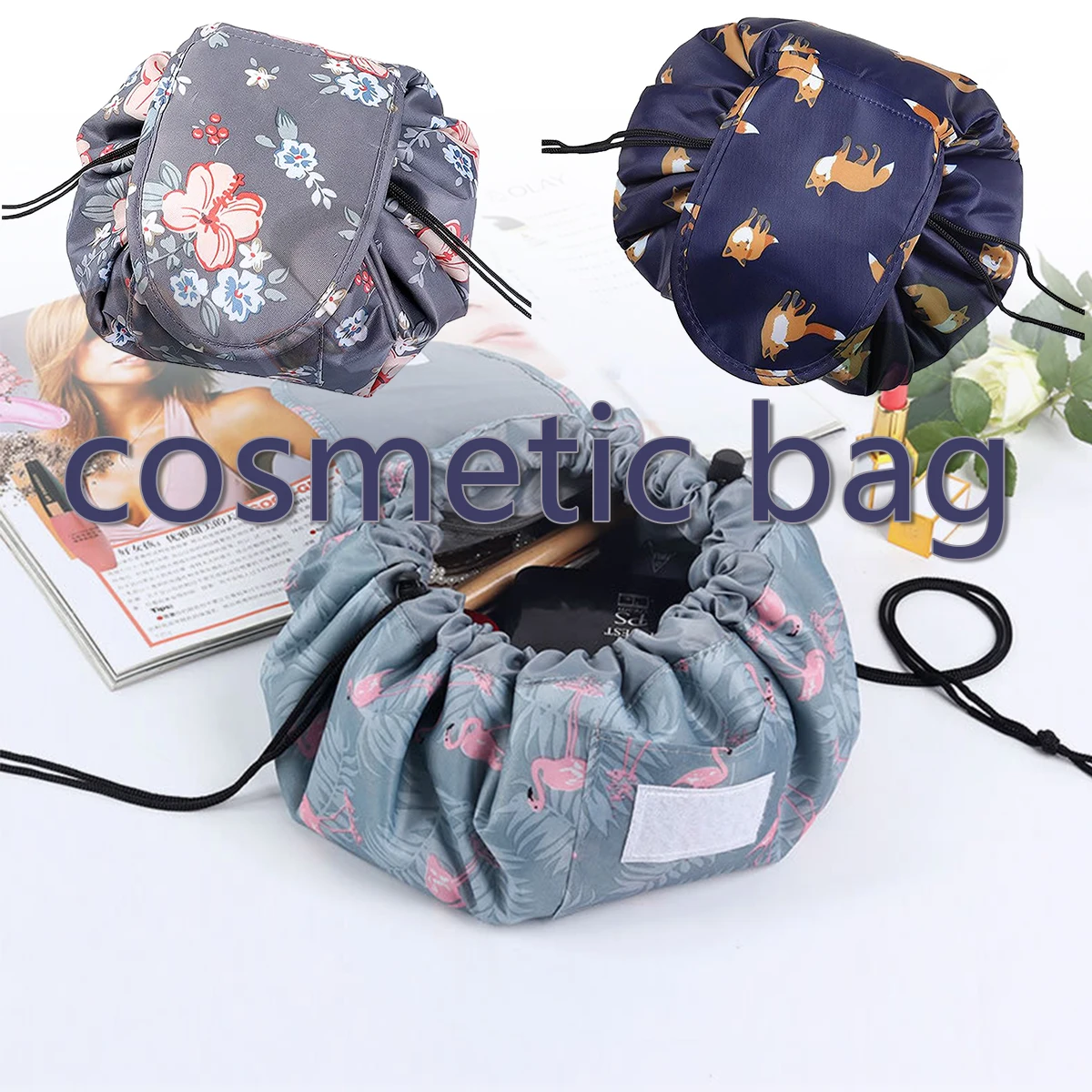 

Women Drawstring Cosmetic Bag Travel Storage Makeup Bag Organizer Female Make Up Pouch Portable Waterproof Toiletry Beauty Case
