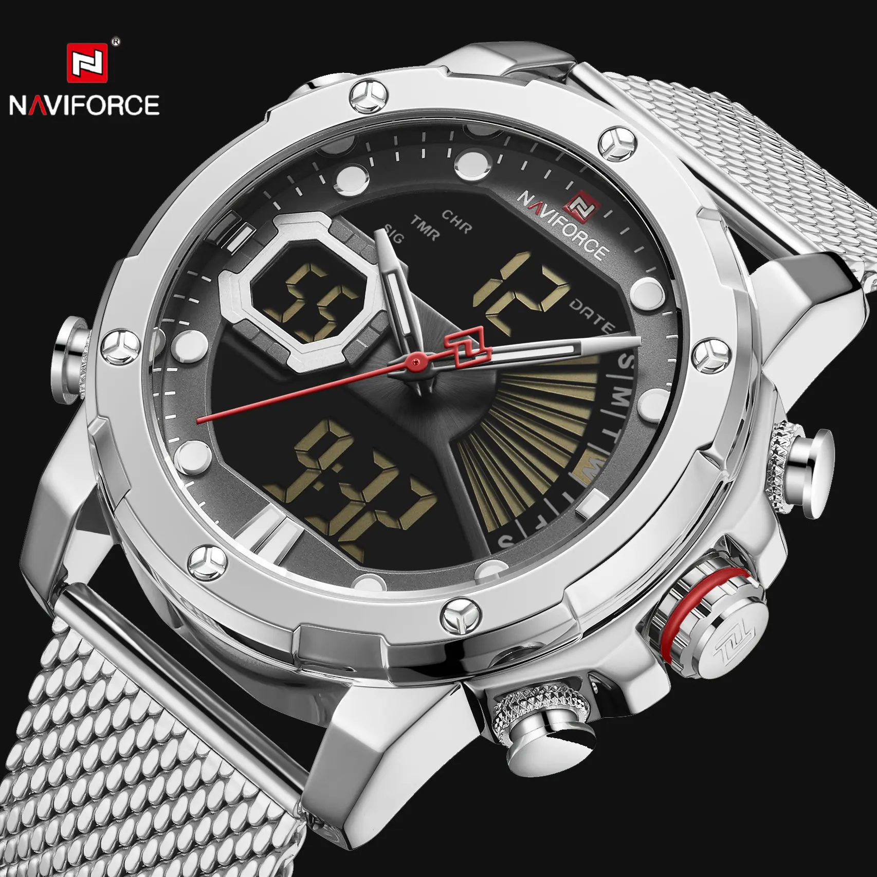 Часы мужские кварцевые с двойным дисплеем водонепроницаемые | Наручные часы