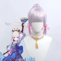 synthetic wig short hair with bangs ponytail clip in ayaka kamisato cosplay genshin impact wigs for women silver purple mumupi