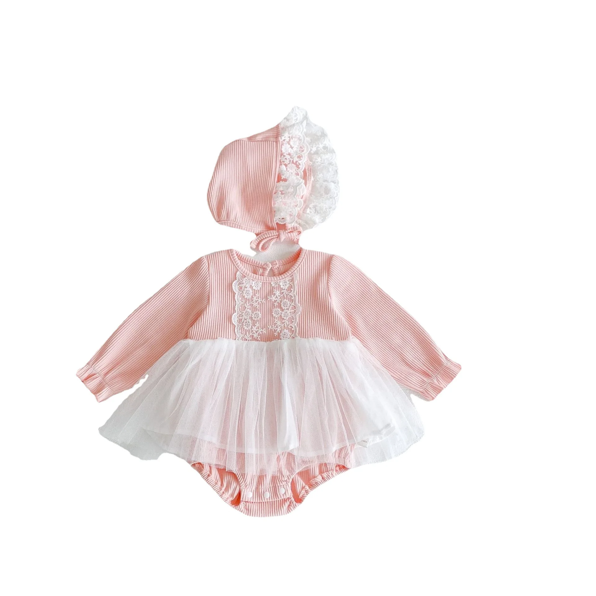 

WLG Baby Girl Rompers Spring Fall Mesh Long Sleeve Romper with Hat Toddler Girl Cute Clothes for 6-18 Months