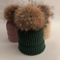 zjbechahmu fashion new real fox fur mink pompoms hats for women children casual winter wool warm solid skullies beanies hat caps