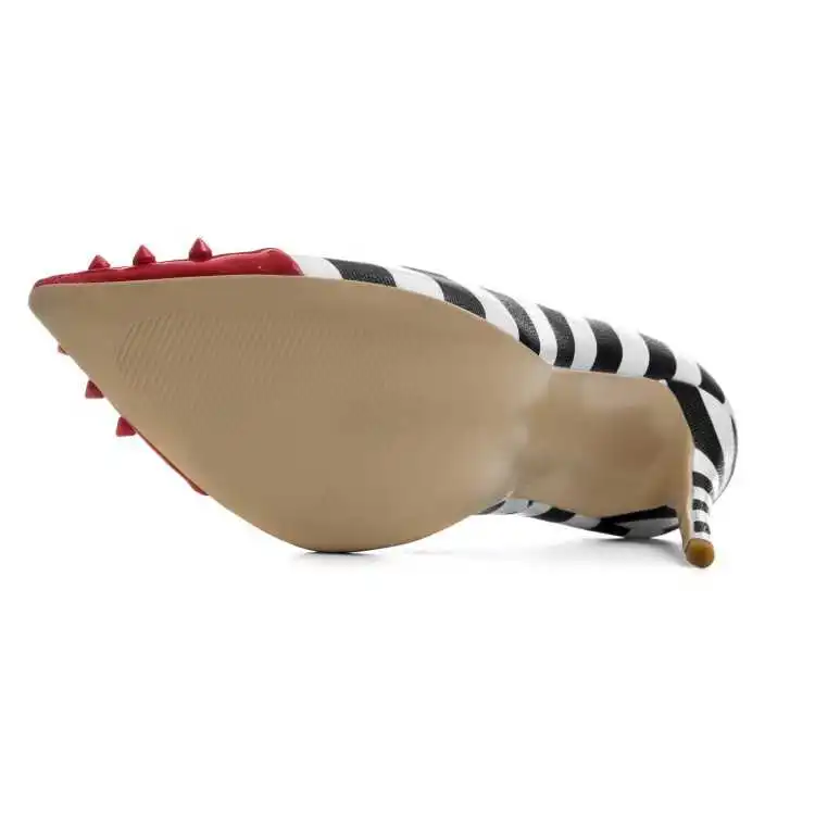

stripe Spring and autumn new pointed sexy high heeled shoes rivet single shoes large shoes