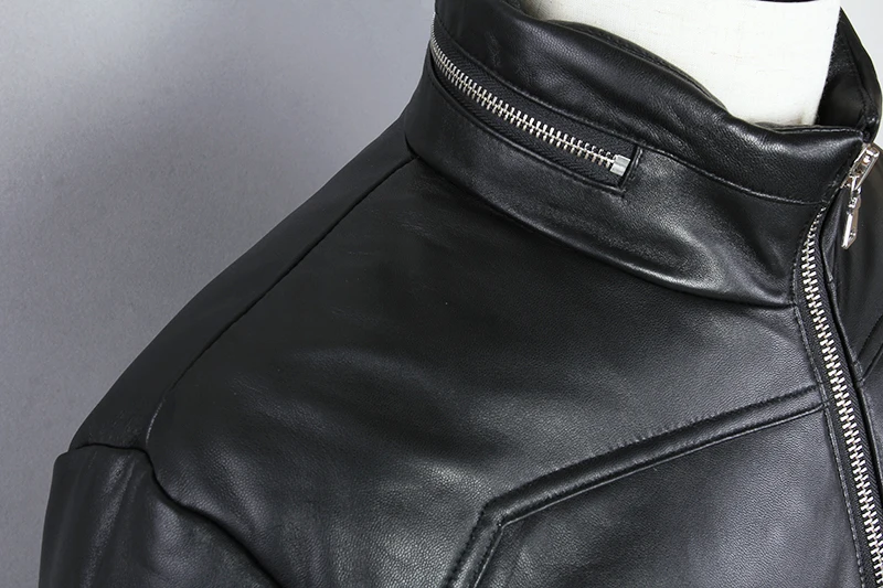 

Leather Down Jacket Men Sheepskin White Duck Down Jacket Slim Stand Collar Black Winter Coat Genuine Leather Jacket