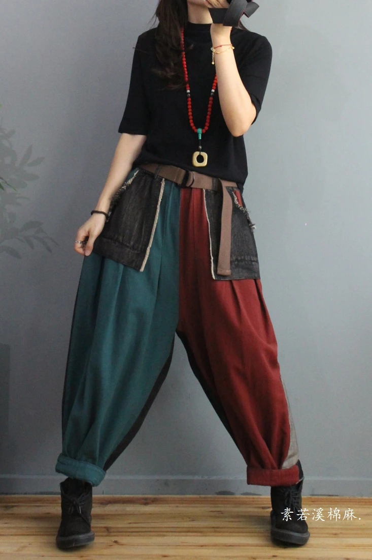 

SuperAen Fashion Contrast Color Spell Denim Harlan Trousers Autumn Winter 2021 New Plus Size Loose Women Jeans