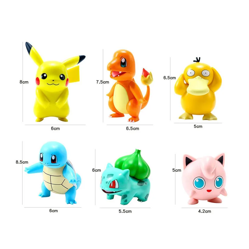 

6 Styles Pokemon Series Anime Pikachu Psyduck Squirtle Jigglypuff Bulbasaur Figures Toys Model Kawaii Kids GIfts