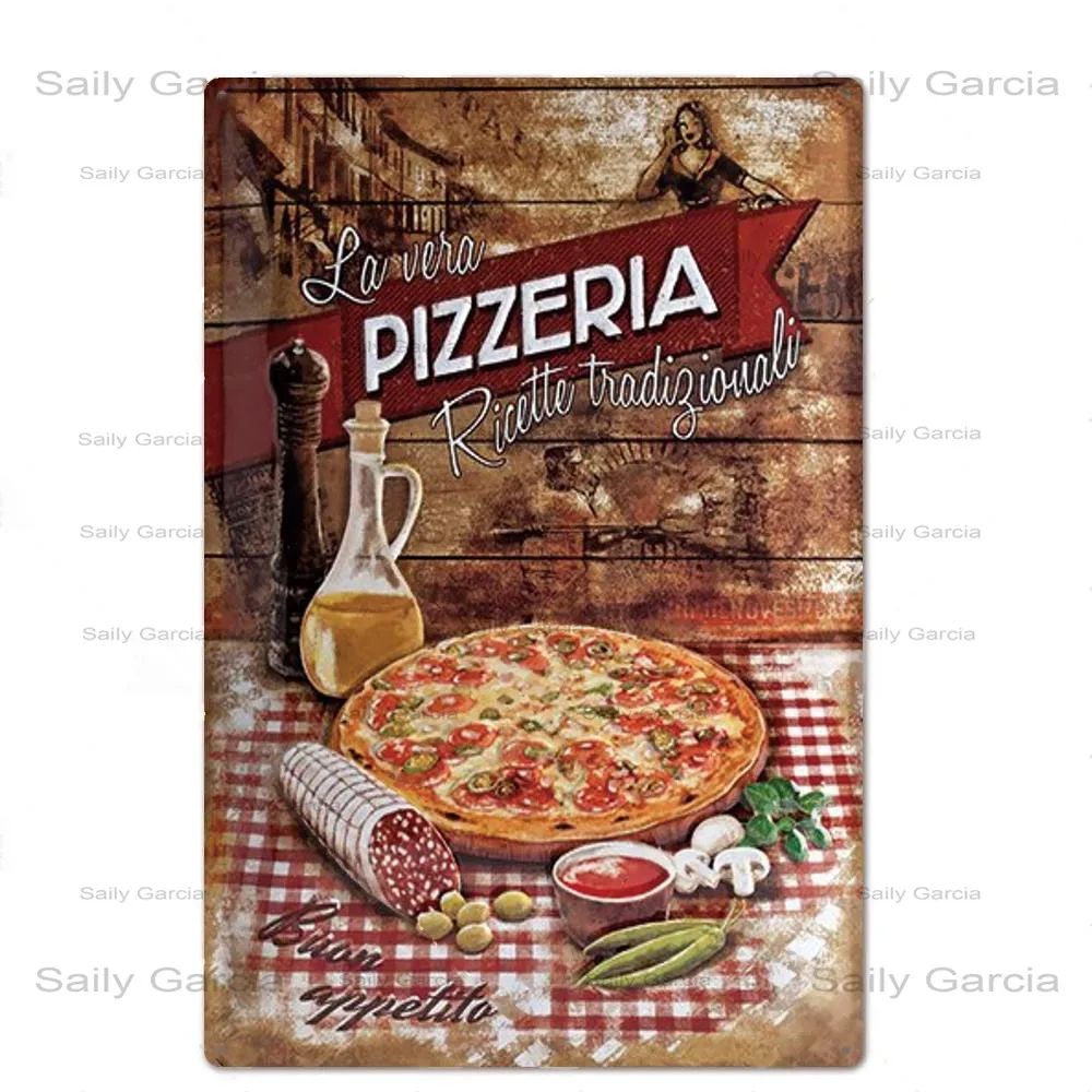 

Tin Signs Plaque Metal Vintage Poster Gourmet Pizza Metal Sign Wall Decor For Restaurant Fast Food Bar Pub Club Iron Painting