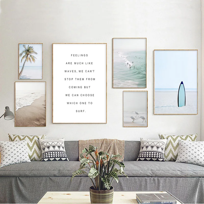 Пейзаж океана холст постер скандинавский стиль пляж море птица настенная