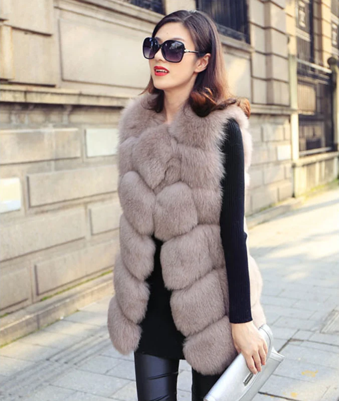 Женский Длинный жилет из искусственного лисьего меха Размеры S/4XL|Жилеты и