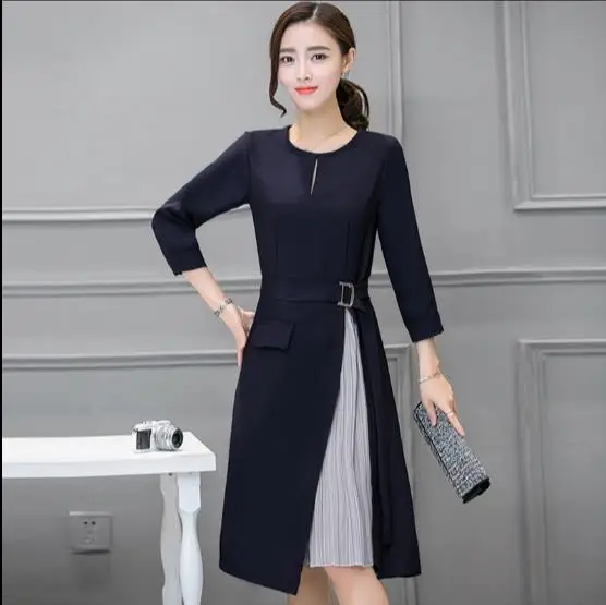 Платье с длинным рукавом в стиле пэчворк приталенное платье Осень-зима офисное