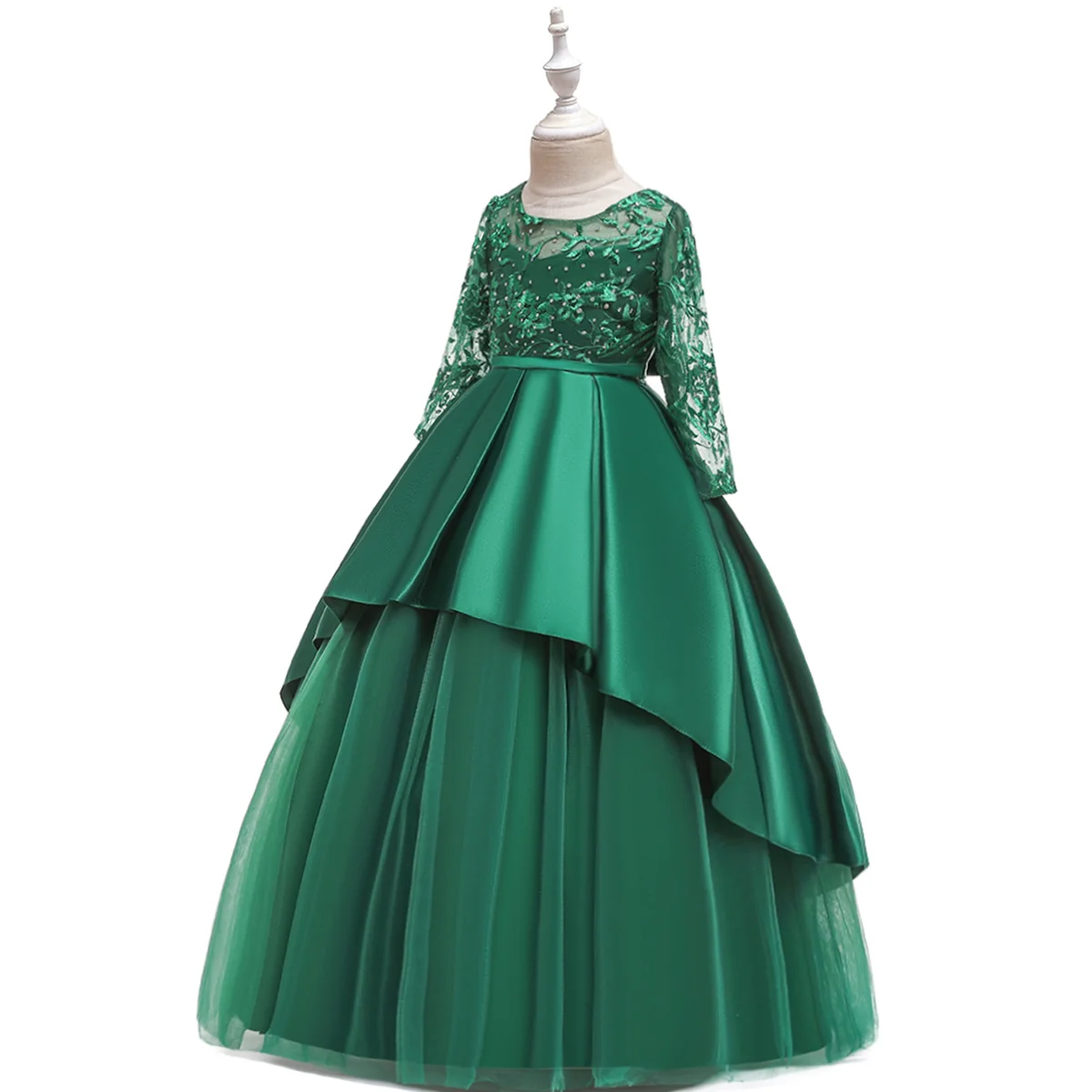 Retro Princess Dress Tulle Lace Ball Gown Long Wedding Bridesmaid Dresses for Kids Birthday Girls Photography Props |