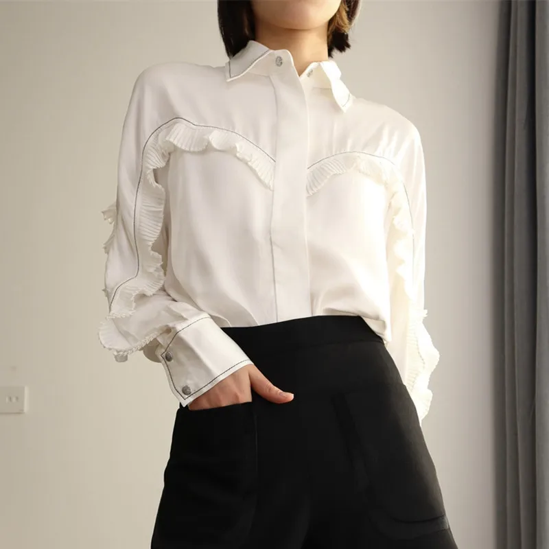 

Women Chiffon Ruffled Zou Bat Sleeve Temperament Loose Style Ladies Shirt