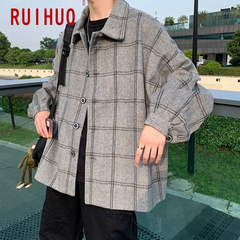 

RUIHUO Plaid Winter Jacket Men 2020 Japanese Streetwear Men Jacket Winter Softshell Jackets For Men Brand Coat M-2XL