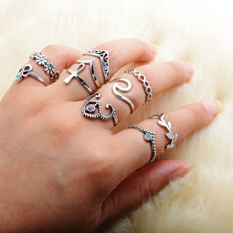 10 шт./компл. женские винтажные резные кольца в стиле панк этнический хиппи