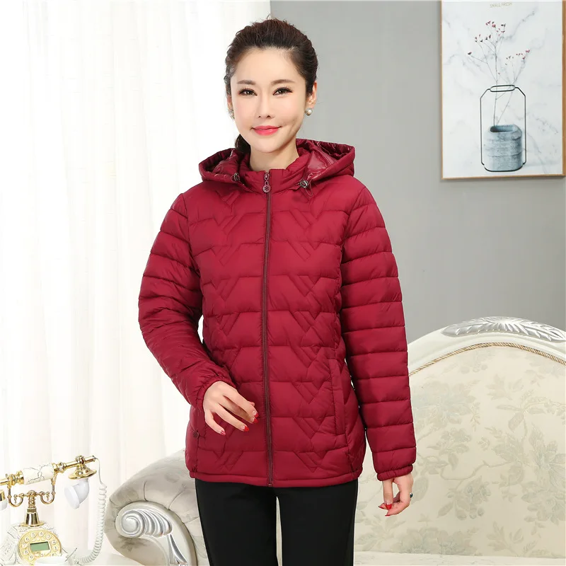 

Middle Aged And Elderly Solid Color Long Sleeve Hooded Autumn Winter Short Down Cotton Coat Mother Thickened Women'S Jacket