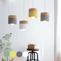 pendant light nordic led minimalist wooden iron hanging lighting bedside creative restaurant study bar macarons e27 gray lamps