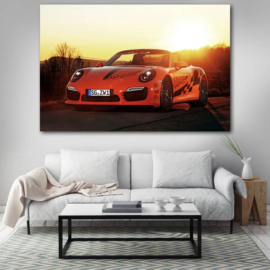 Плакаты и принты Porsches 911 турбо красные автомобильные спортивные обои на холсте