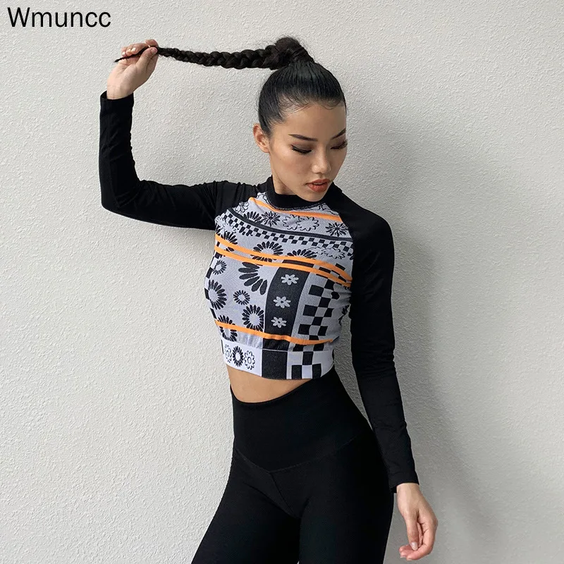 Бесшовная спортивная рубашка женский укороченный Топ с длинным рукавом