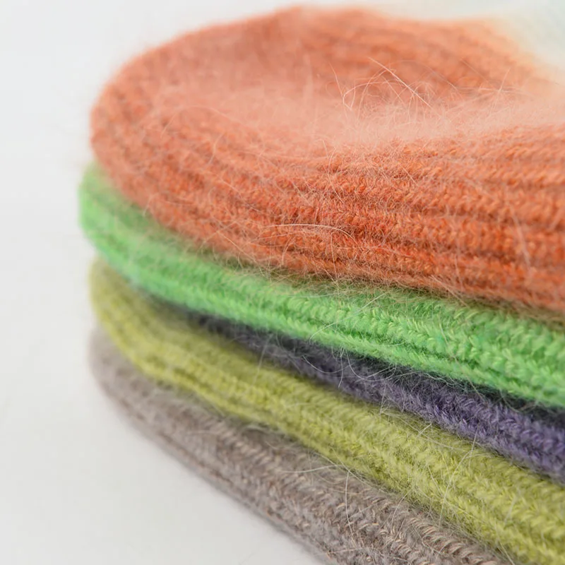 

Angora Rabbit Fur Women Beanies Hat Female Solid Woolen Cap Warm Knitted Girl Winter Accessories Wholesale Bonnets Fluffy Hat