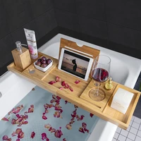 extendable bamboo bathtub tray spa bathtub caddy organizer rack book wine tablet holder nonslip bottom bath tub tray shelf