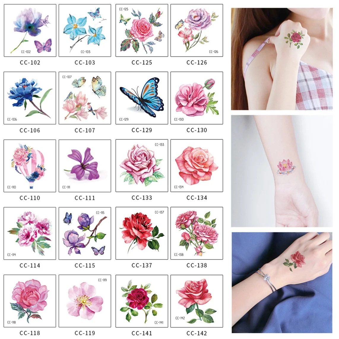 

20pcs/Set Temporary Tattoos Sticker for Women Body Art Tattoo Sticker 3D Butterfly Rose Flower Waterproof 6X6cm Tatto Gift