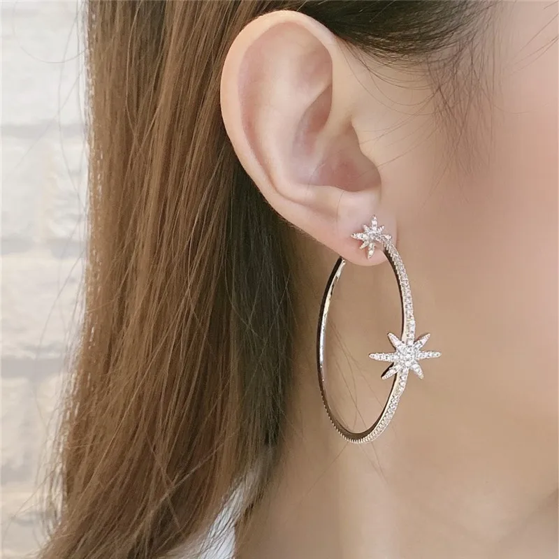 

Fashion Six-Pointed Star Woman Hoop Earring Micro Inlay CZ Elegant Accessories Daily Wear Female Earrings for Women Fine Gifts