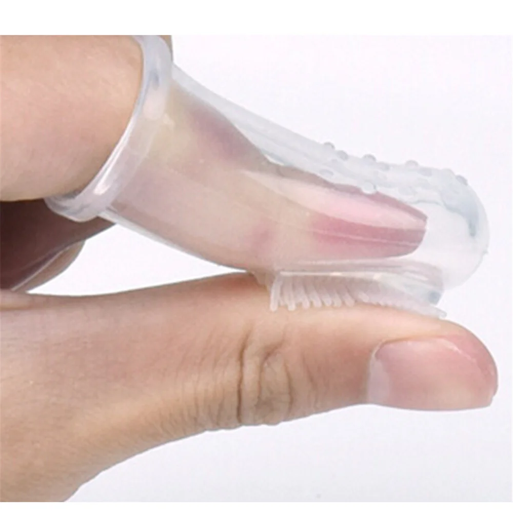 Juego de cepillo de dientes de silicona para beb&eacute; + caja, limpieza de goma, suave, transparente-2