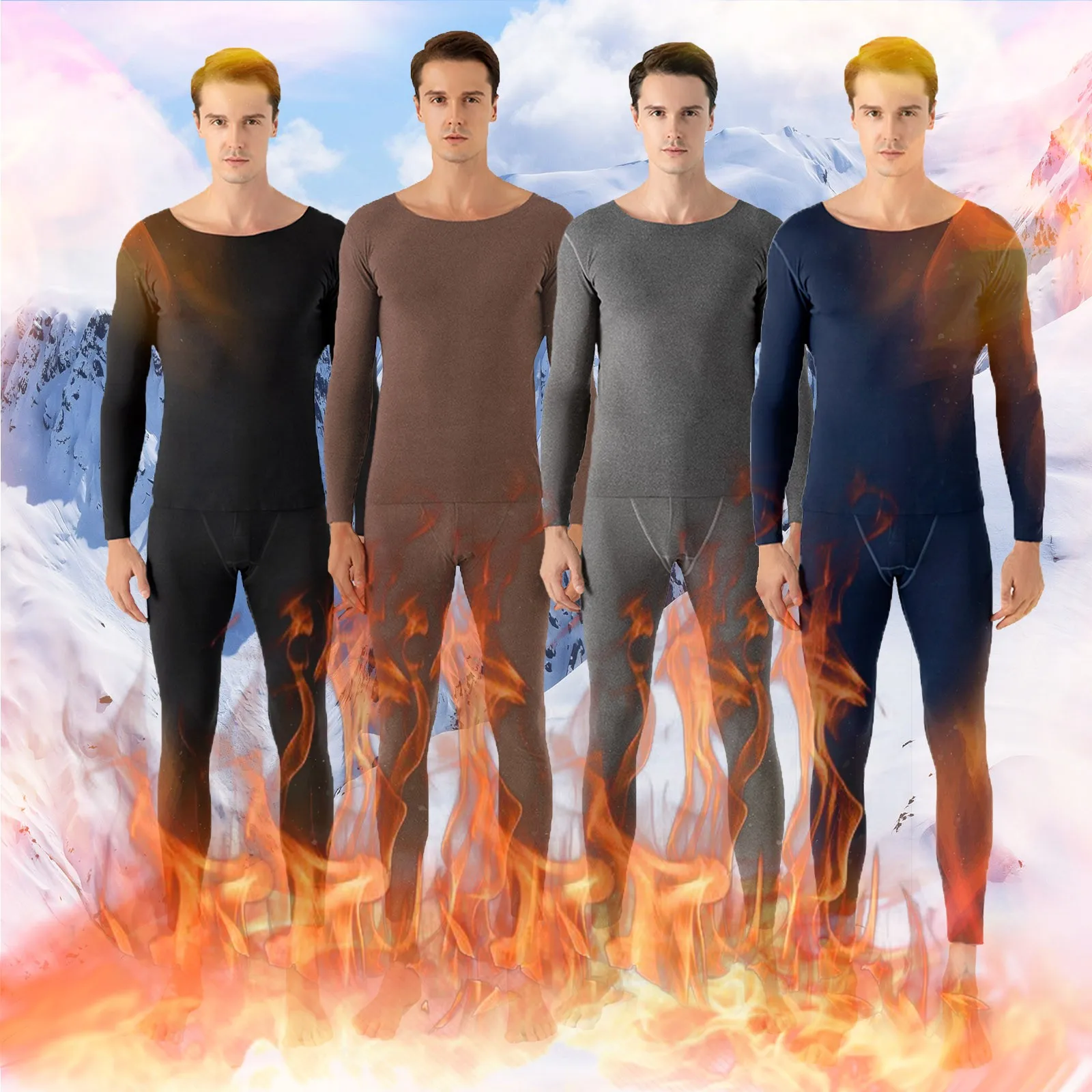 

Мужской спортивный костюм для бега + брюки, осенне-зимний комплект из 2 предметов, удобное однотонное базовое дышащее нижнее белье, теплый то...