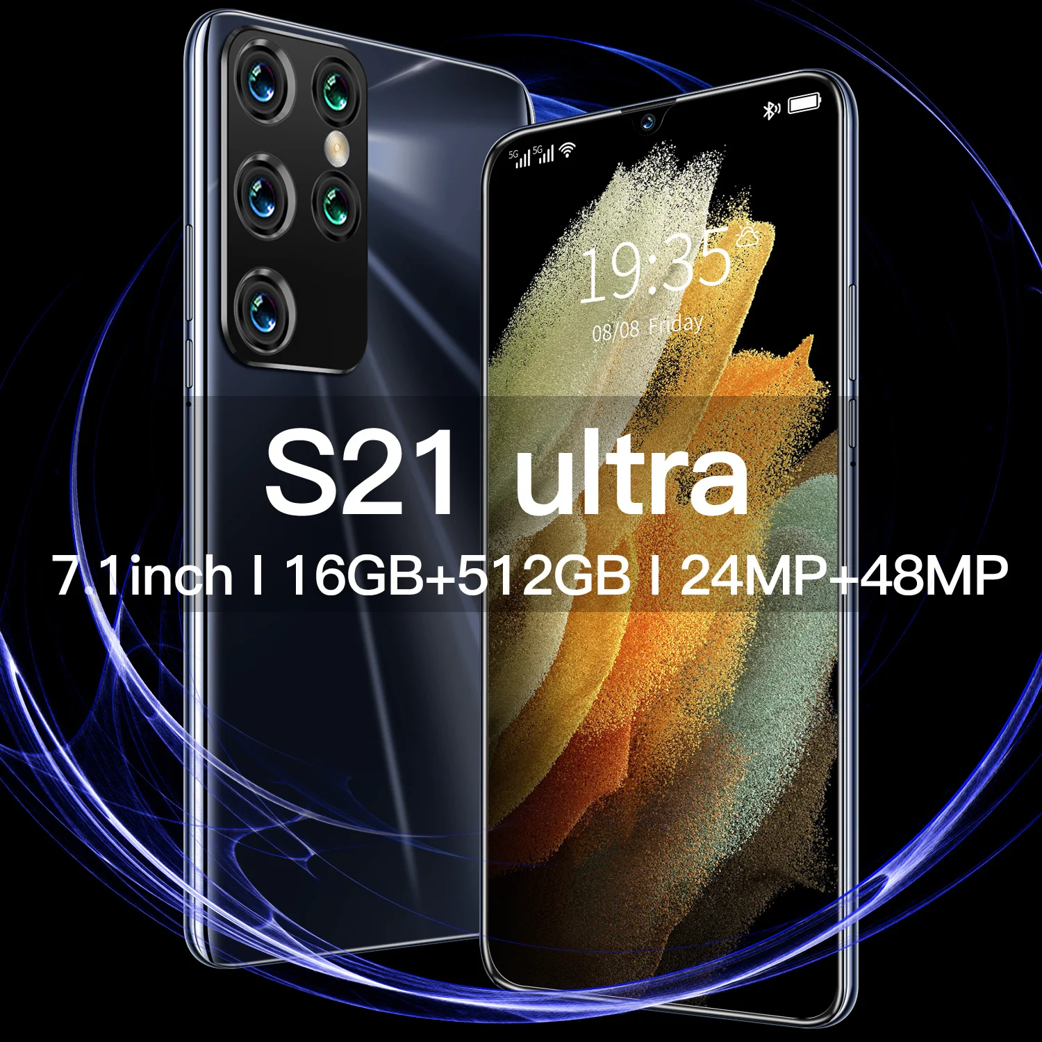 

Смартфон S21, 16 + 512 ГБ, 7,1 дюйма, 24 + 48 МП, 6000 мАч
