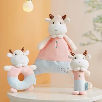 original new arrival cattle baby toy a set kawaii cow plush baby rattle comforter doll gift for newborn toddler