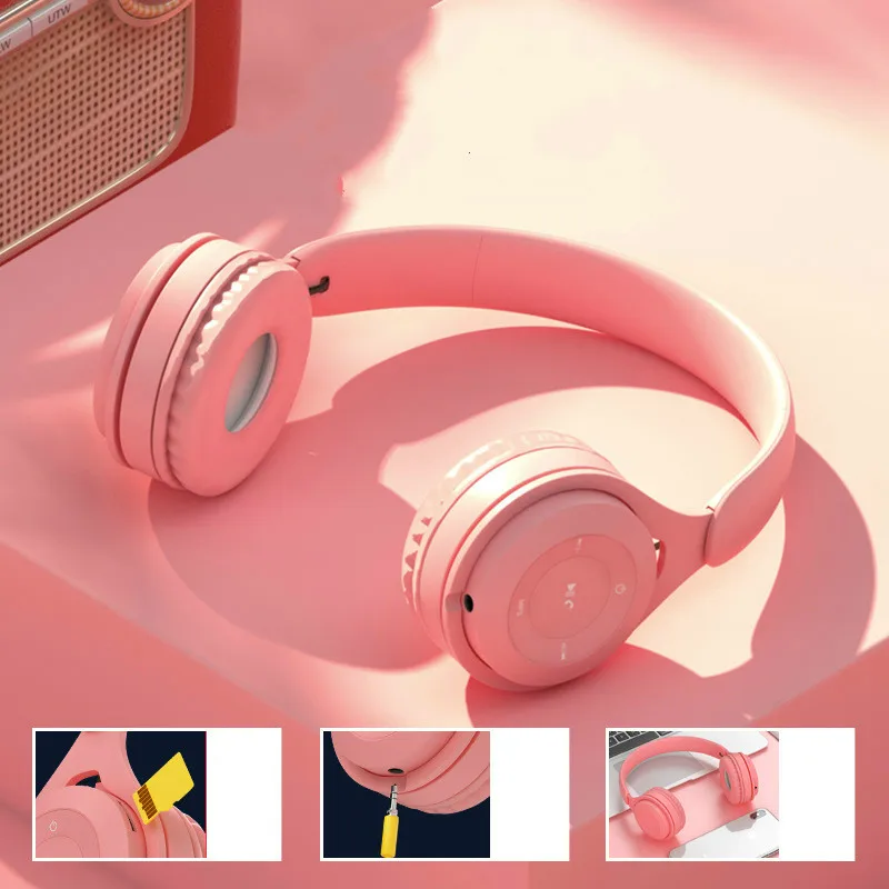 

Macaron Bluetooth Headphones Gaming Stereo Wireless Headsets Comupter Game Headband Supports TF Card 3.5mm Jack for Phone PC