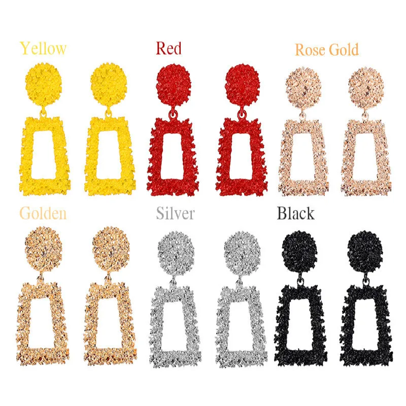 

Korean Joker Gold Color Square Dangle Earrings For Women Punk Metal Pendant Piercing Long Statement Earring Fashion Jewelry