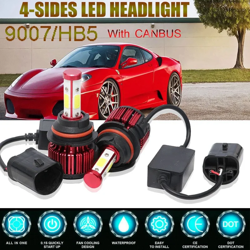 

4Side 9007 HB5 COB LED Headlight Kit 32500LM Hi-Lo Beam Bulbs