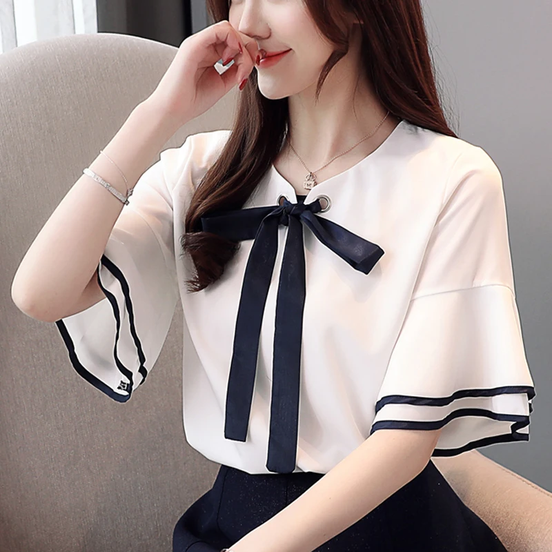 повседневные женские асимметричные блузки черно белые топы Блуза с галстуком