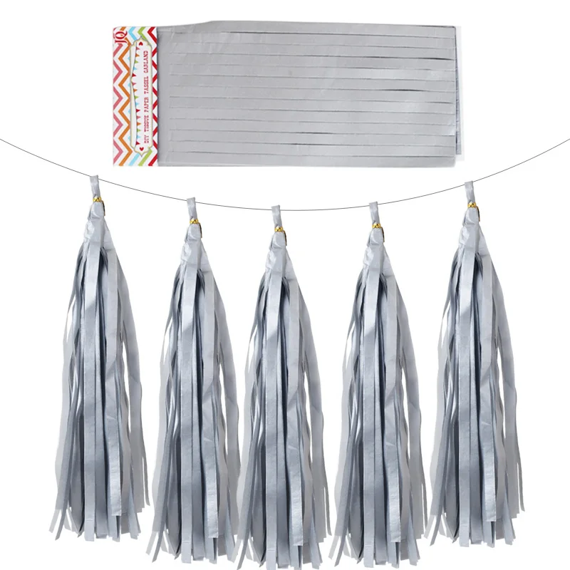 Silver 25 шт./лот = 5 сумки 14 ''тонкая глянцевая бумага Фольга лента-гирлянда из белого золота 22 Цвета на свадьбу, день рождения, детский душ вечерние украшения - Цвет: Silver