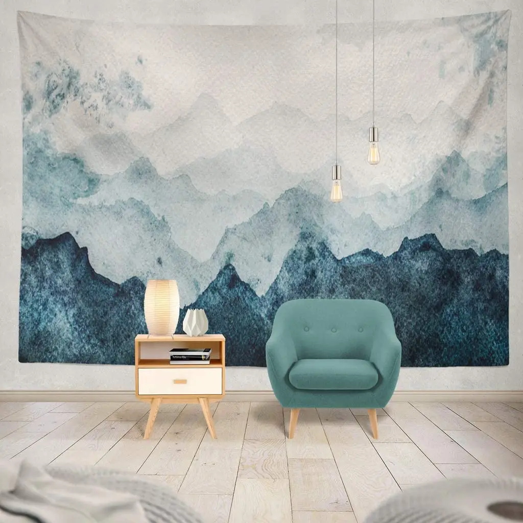 

Summer Blue Mountain Watercolor Tapestry Background Wall Covering Home Decoration Blanket Bedroom Wall Hanging Tapestries