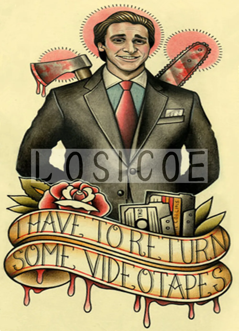 Винтажные тату узоры I HAVETORETURN SOME VIDEOTAPES постер на стену из крафт бумаги