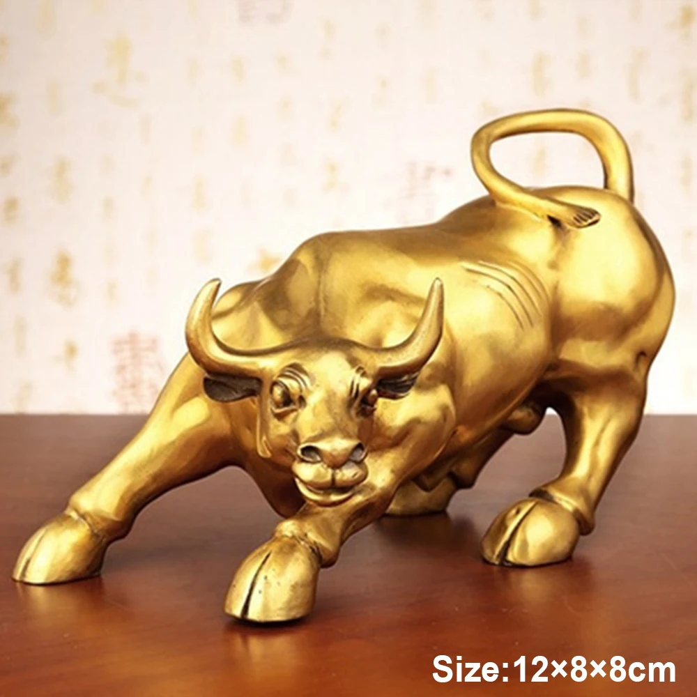 

100% Brass Bull Wall Street Cattle Sculpture Copper Mascot Gift Statue Exquisite Office Decoration Crafts Ornament Cow Busi Y6L6