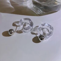 acrylic c shaped stud earrings french style retro geometric blue grey transparent earrings wild earrings jewelry gift for girls