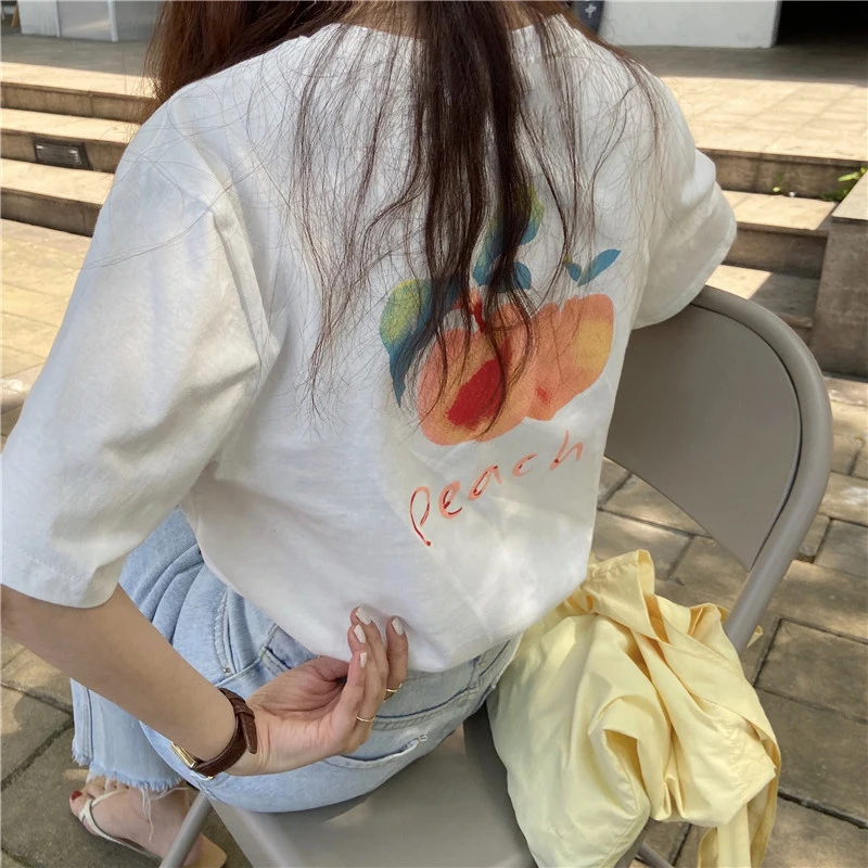 

Women Clothes Summer New Korean Version Fashion Sweet Style Tops Kawaii Short Sleeve O-Neck Tees Creativity Cartoon T-shirts