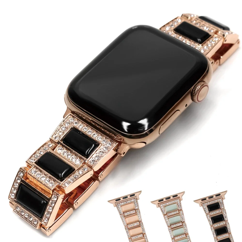 metal strap for Apple Watch series 6 SE 5 4 3 2 1 band for iwatch strap with opal luxury Glitter shiny stone 40mm 44mm