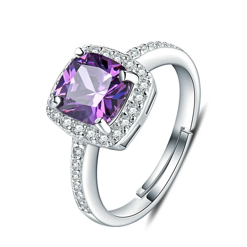 

S925 sterling silver ladies' ring inlaid with diamond simulation exaggerated zircon crystal ring jewelry wholesale