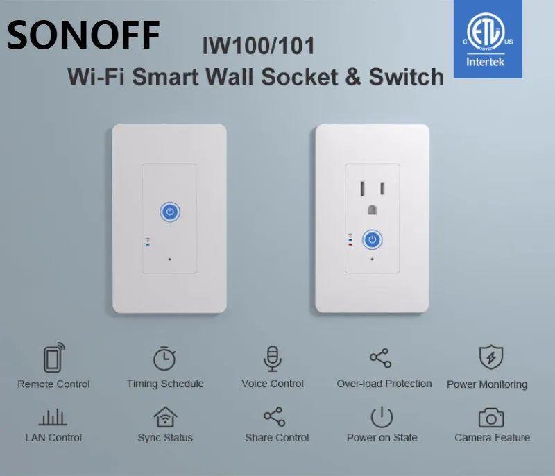 Розетка настенная SONOFF IW100 с Wi Fi 15 А 1800 Вт|Модули для умного дома| |