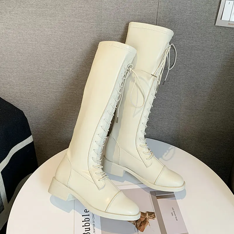 Новинка 2020 женские сапоги выше колена на шнуровке зимние высоком каблуке в