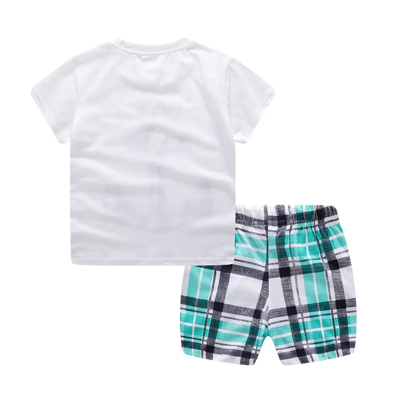 Fashion Kids Boys Clothes Suit Baby Boy Navy Short Sleeve Pullover Tops Sport Plaid Shorts Clothing Set Children Casual |