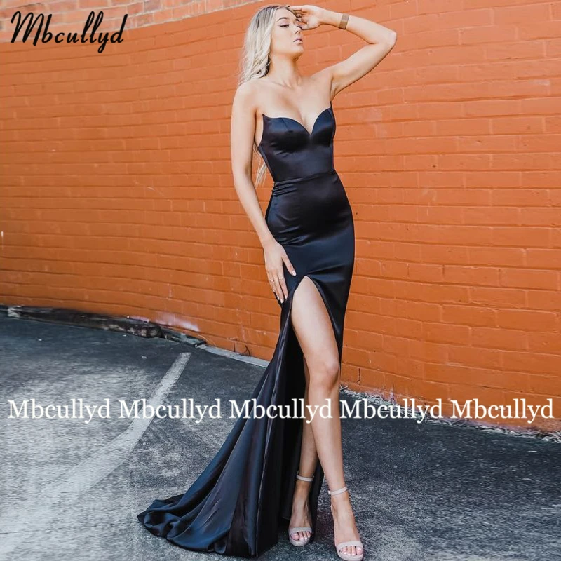 

Женское вечернее платье без рукавов, черное элегантное платье с V-образным вырезом и разрезом сзади, для выпускного вечера, 2019