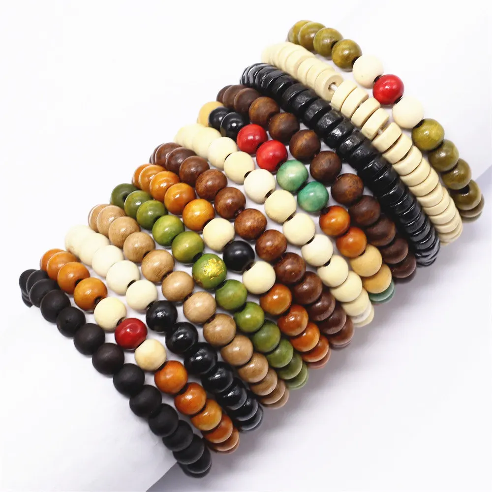 Новые модные браслеты в стиле бохо для мужчин и женщин с деревянными бусинами